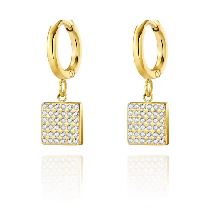 Huggie Zircon Square Earrings