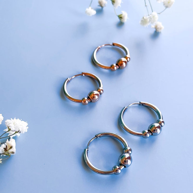 Three Beaded Hoop Earrings