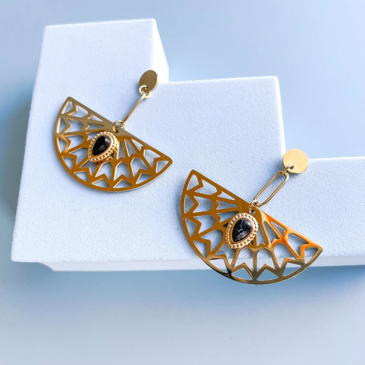 Art Deco Fan Dangle Earrings