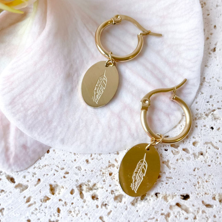 Fern Leaf 14K Gold Hoop Earrings