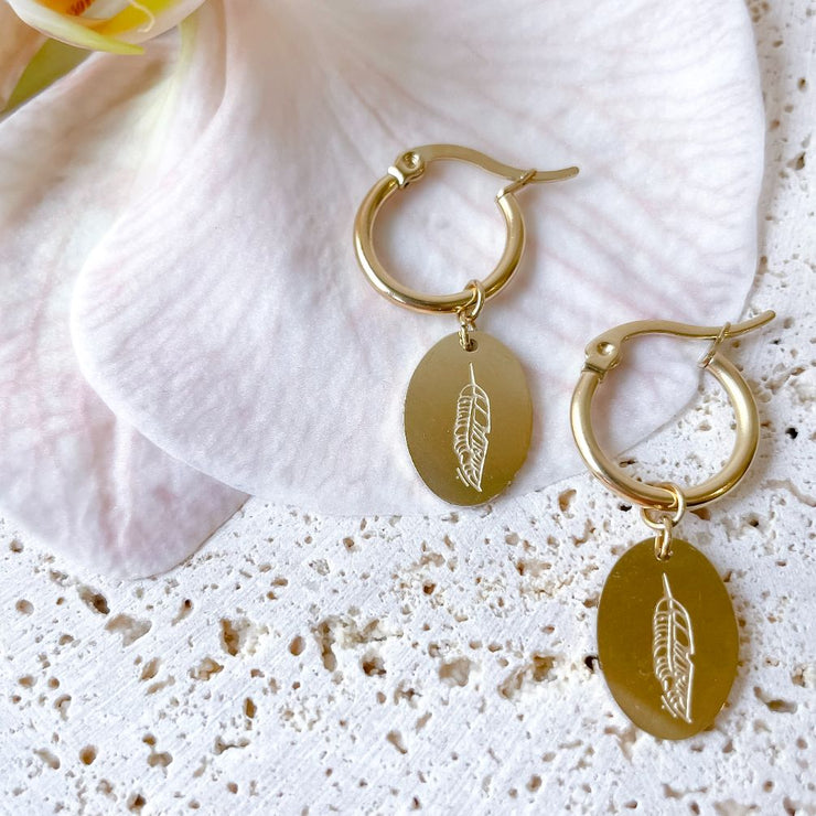 Fern Leaf 14K Gold Hoop Earrings