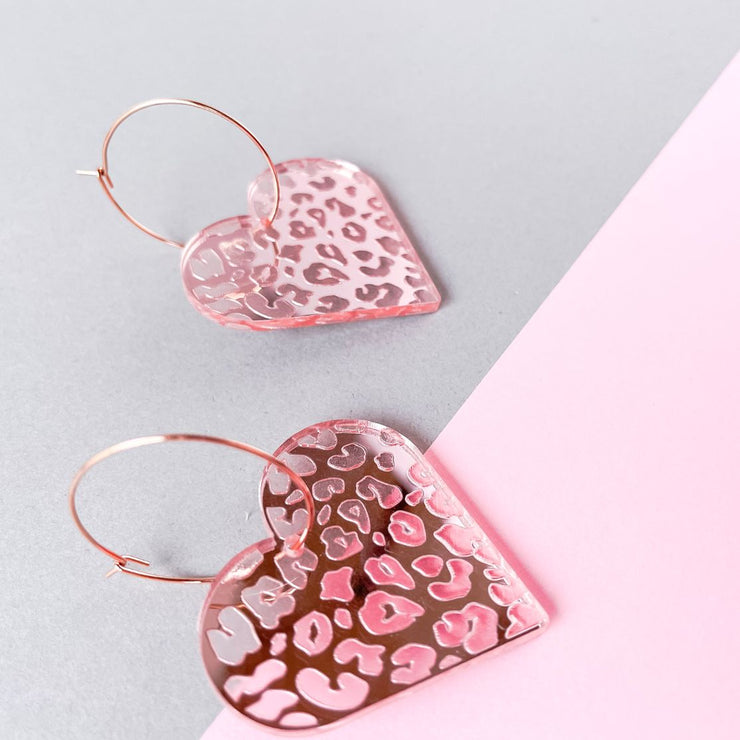 Leopard Heart Drop Earrings