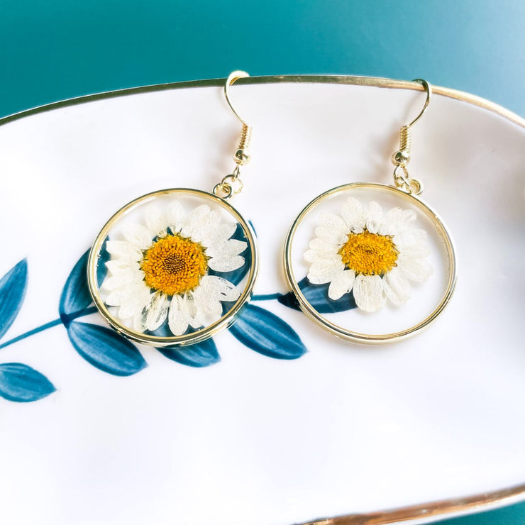 Real Daisy Drop Earrings