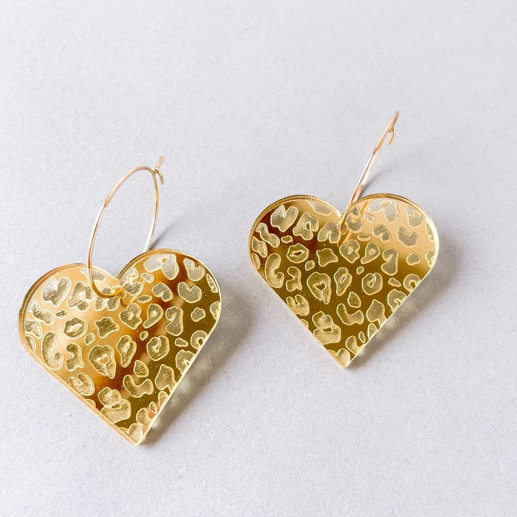 Leopard Heart Drop Earrings