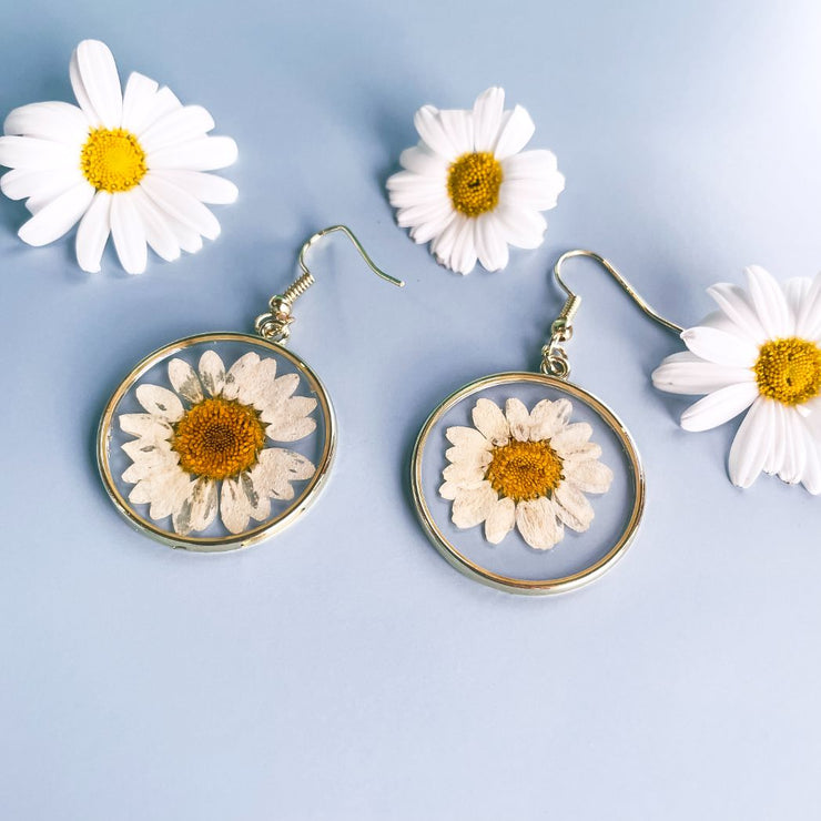 Real Daisy Drop Earrings