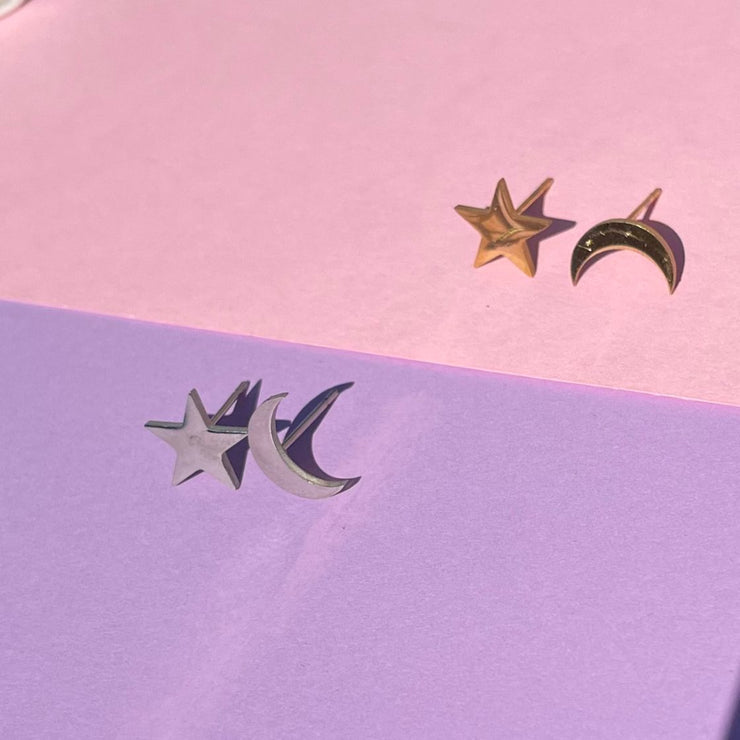 Star and Crescent Moon Stud Earrings