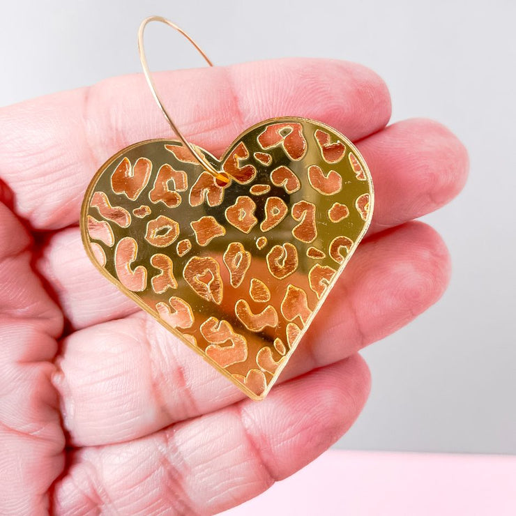 Leopard Heart Drop Earrings