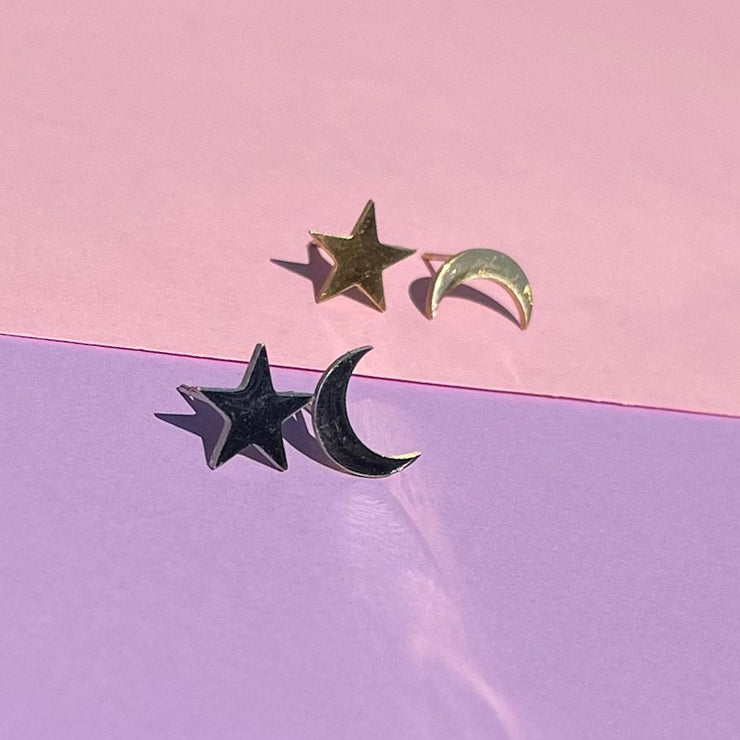 Star and Crescent Moon Stud Earrings