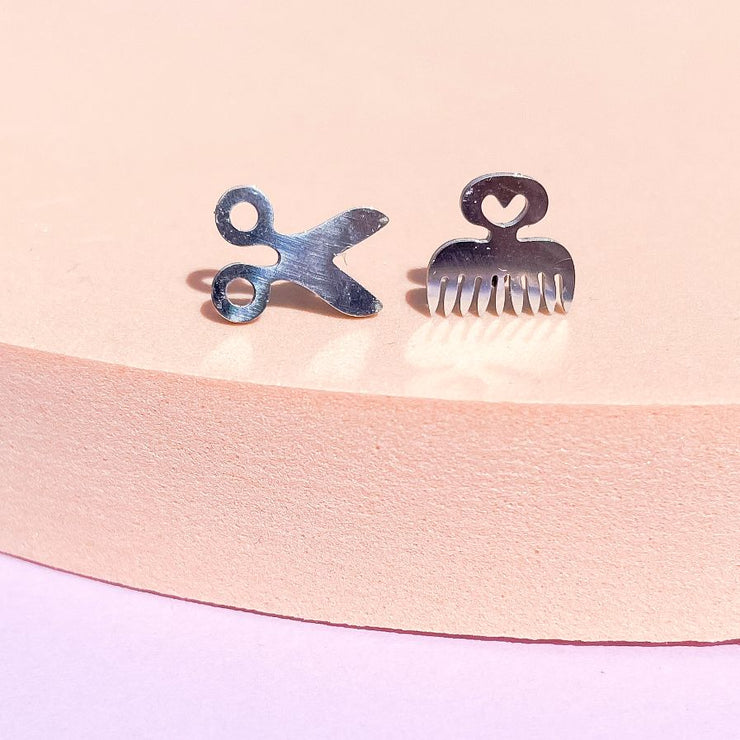 Dainty Comb Scissors Stud Earrings