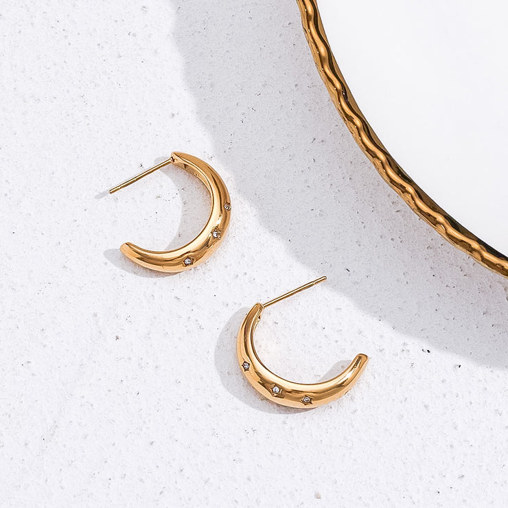 Crescent moon hoop stud