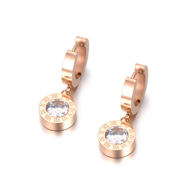 Roman Numerals Cubic Zirconia Hoop Earrings