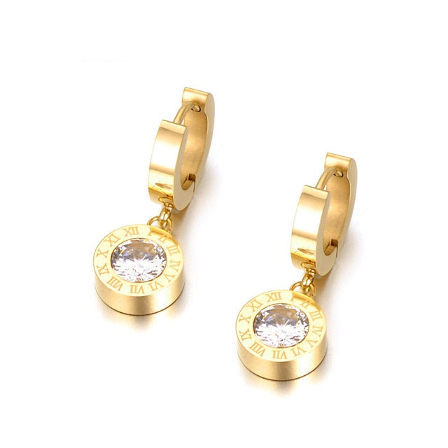 Roman Numerals Cubic Zirconia Hoop Earrings